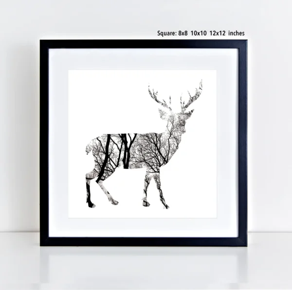 Animal Silhouette with Black and White Photo of Trees Art Prints - Image 11