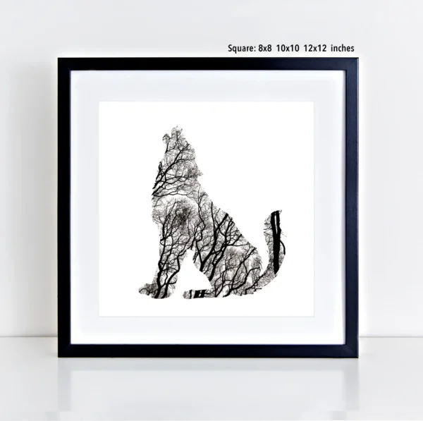 Animal Silhouette with Black and White Photo of Trees Art Prints - Image 9