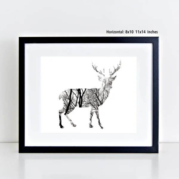 Animal Silhouette with Black and White Photo of Trees Art Prints - Image 8