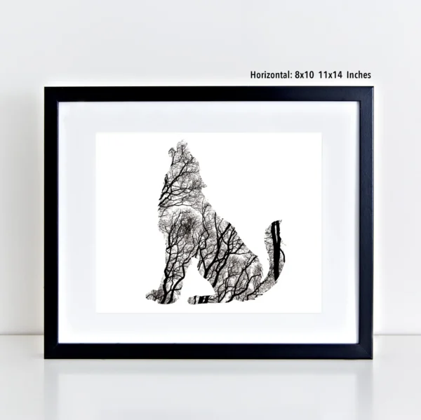 Animal Silhouette with Black and White Photo of Trees Art Prints - Image 7
