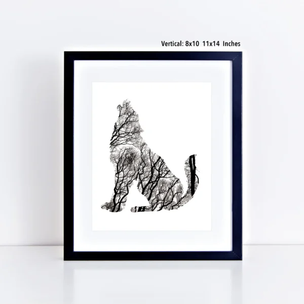 Animal Silhouette with Black and White Photo of Trees Art Prints - Image 5