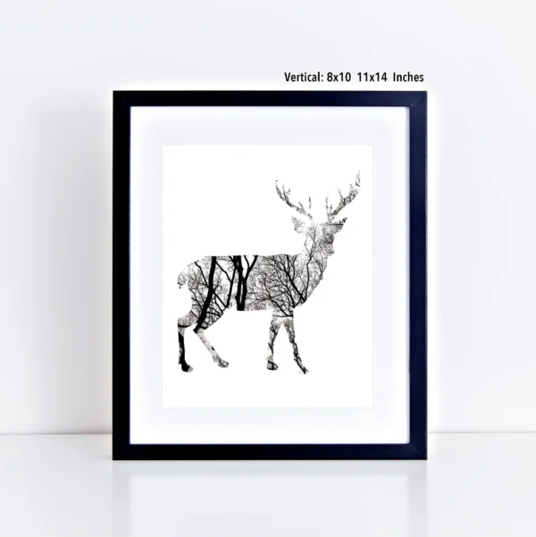 Animal Silhouette with Black and White Photo of Trees Art Prints - Image 4