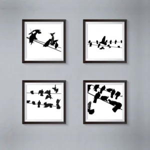Birds on a Wire Black & White Photo Art Print Set of 4