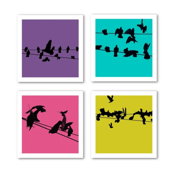 Birds on a Wire Colour 2 Photo Art Print Set of 4 - Image 3
