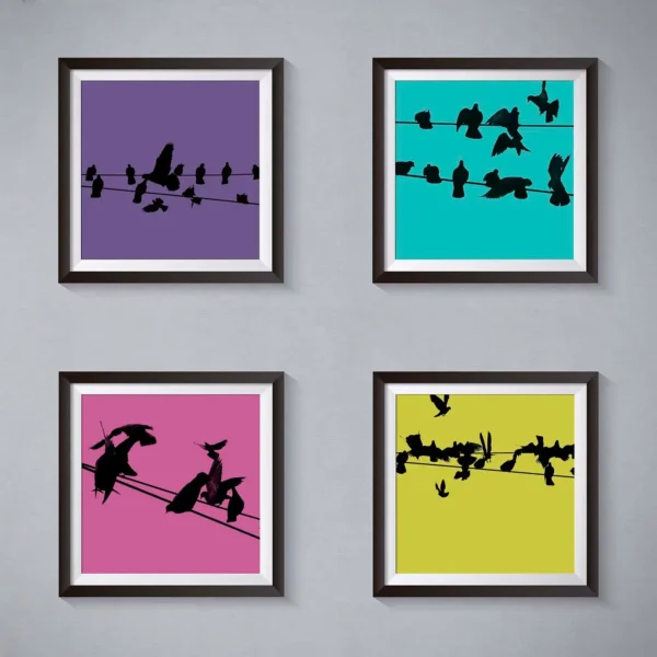 Birds on a Wire Colour 2 Photo Art Print Set of 4 - Image 2