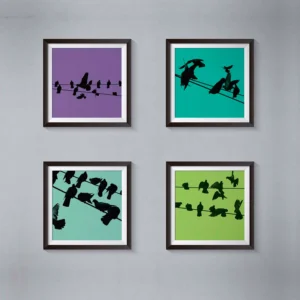 Birds on a Wire Colour 2 Photo Art Print Set of 4