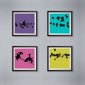 Birds on a Wire Colour 2 Photo Art Print Set of 4