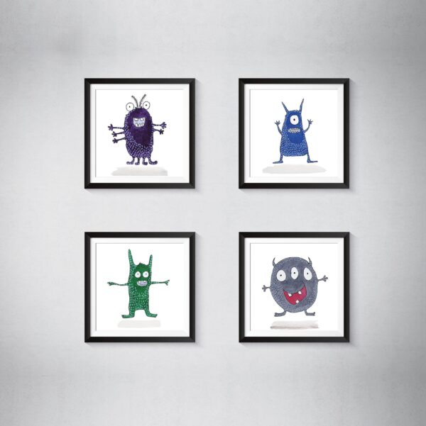 Cute little monsters, gender neutral kids room decor, 5x5 art prints - Image 8
