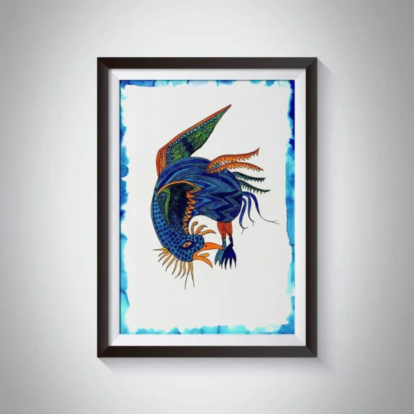 Pen & Ink Illustration Blue Bird Art Print