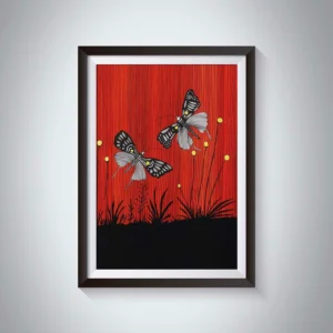 Pen & Ink Illustration Butterfly Grass Silhouette Art Print