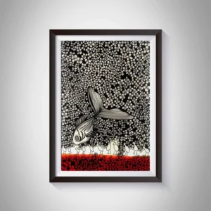 Pen & Ink Illustration Fish in a Sea of Flowers Art Print