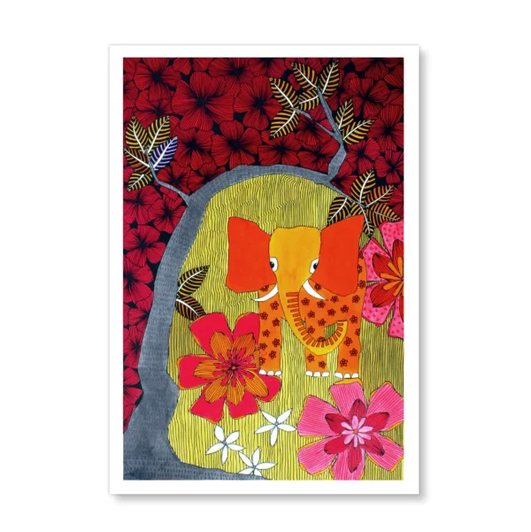 Pen & Ink Illustration Orange Elephant in Autumn Art Print - Image 5