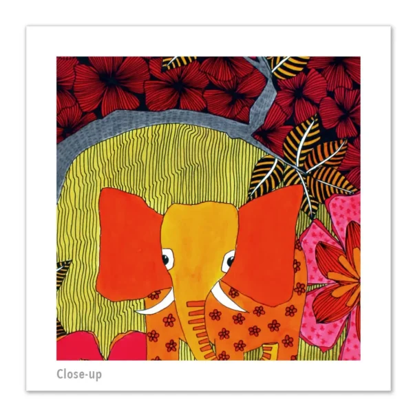 Pen & Ink Illustration Orange Elephant in Autumn Art Print - Image 4