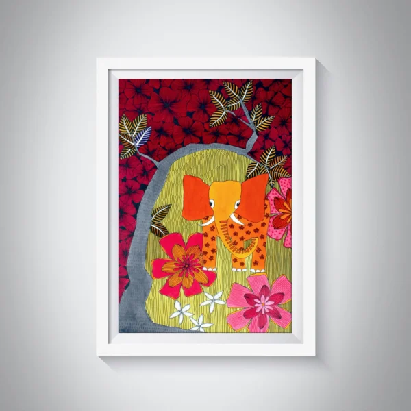 Pen & Ink Illustration Orange Elephant in Autumn Art Print - Image 3