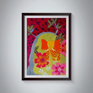 Pen & Ink Illustration Orange Elephant in Autumn Art Print