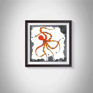 Pen & Ink Illustration Orange Octopus Art Print
