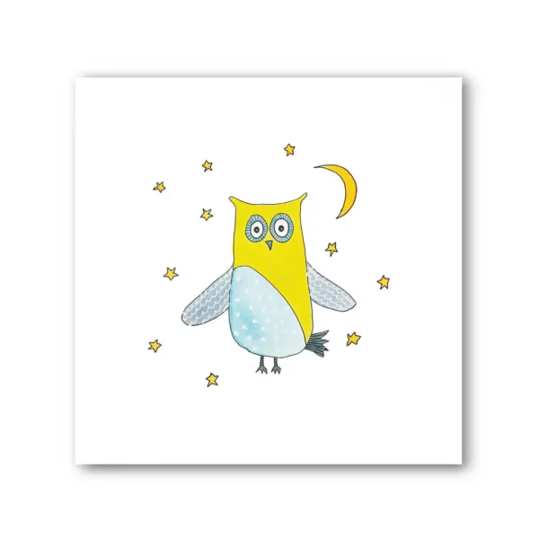 Pen & Ink Illustration Starry Yellow Owl Art Print - Image 3