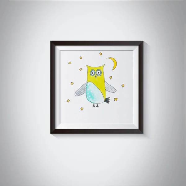 Pen & Ink Illustration Starry Yellow Owl Art Print
