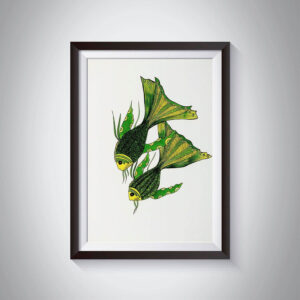 Pen & Ink Illustration Twin Green Fish Art Print
