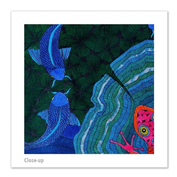 Pen and Ink Illustration Fuchsia Frog & Lotus Art Print - Image 4