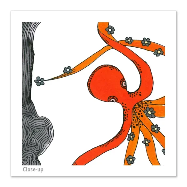 Pen and Ink Illustration Orange & Grey Octopus Art Print Set of 2 - Image 4