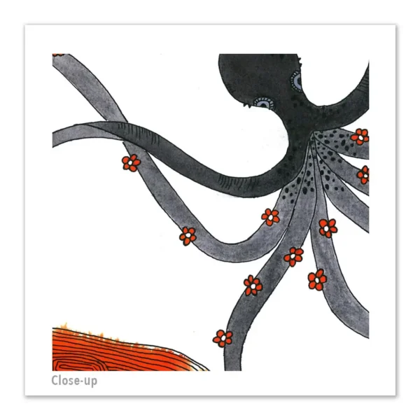 Pen and Ink Illustration Orange & Grey Octopus Art Print Set of 2 - Image 3