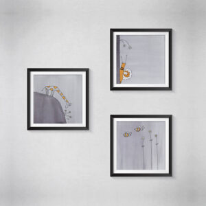 Pen and Ink Illustration Yearning Giraffe, Snail & Bee Art Print Set of 3