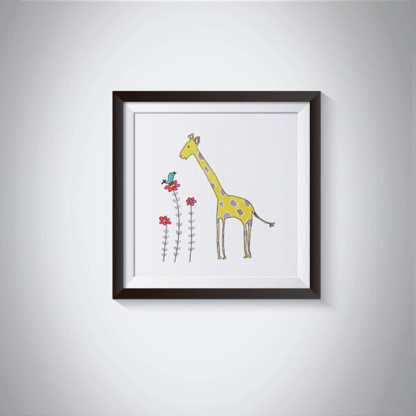 Pen and Ink Illustration Yellow Starry Owl & Giraffe Art Print Set of 2 - Image 7