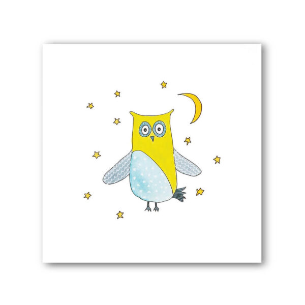 Pen and Ink Illustration Yellow Starry Owl & Giraffe Art Print Set of 2 - Image 4