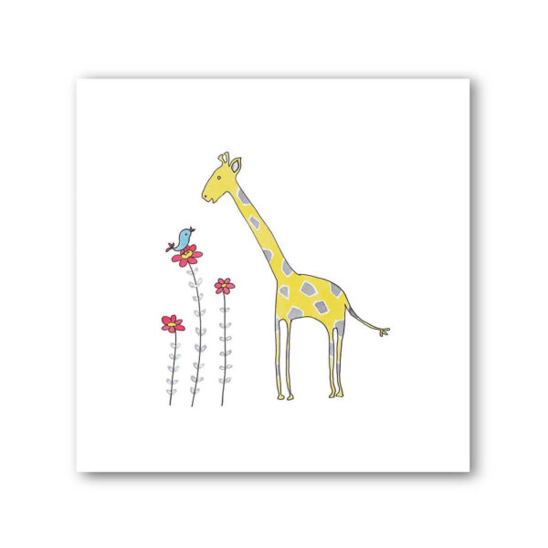 Pen and Ink Illustration Yellow Starry Owl & Giraffe Art Print Set of 2 - Image 3