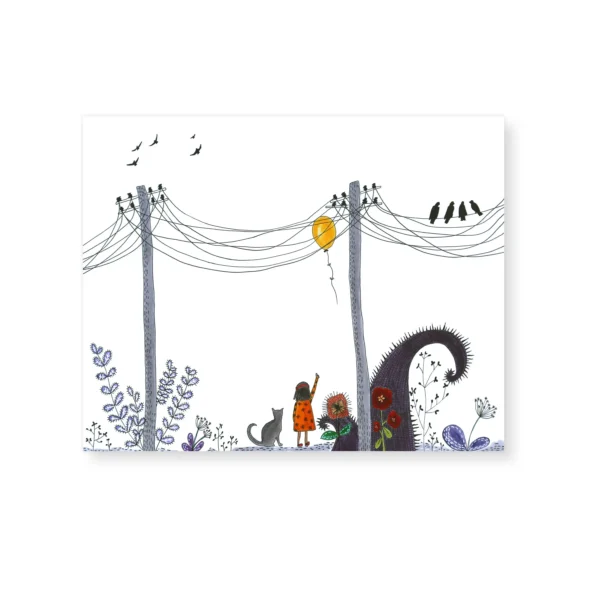 The little girl and her cat pen and ink illustration art print - Image 5