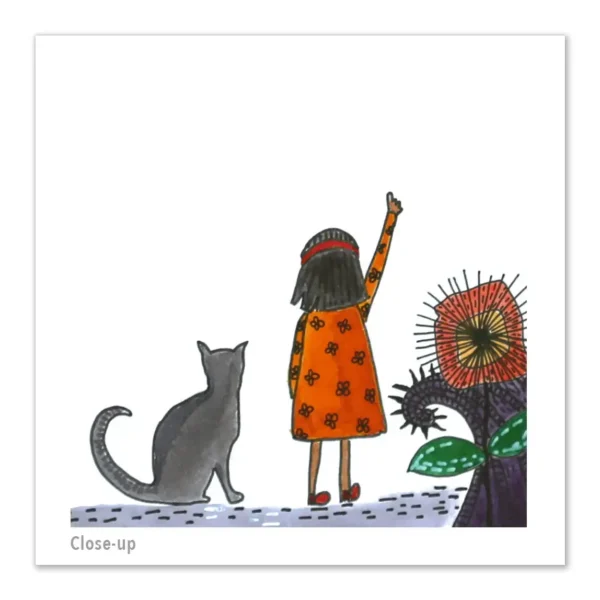 The little girl and her cat pen and ink illustration art print - Image 4